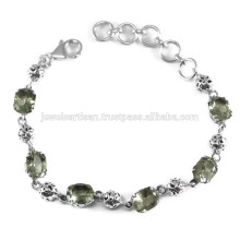 Schöne grüne Amethyst Edelstein 925 Sterling Silber Armband Schmuck